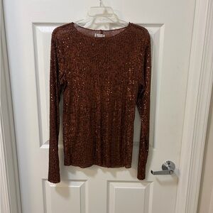 Free People Sequin Long Sleeve Top